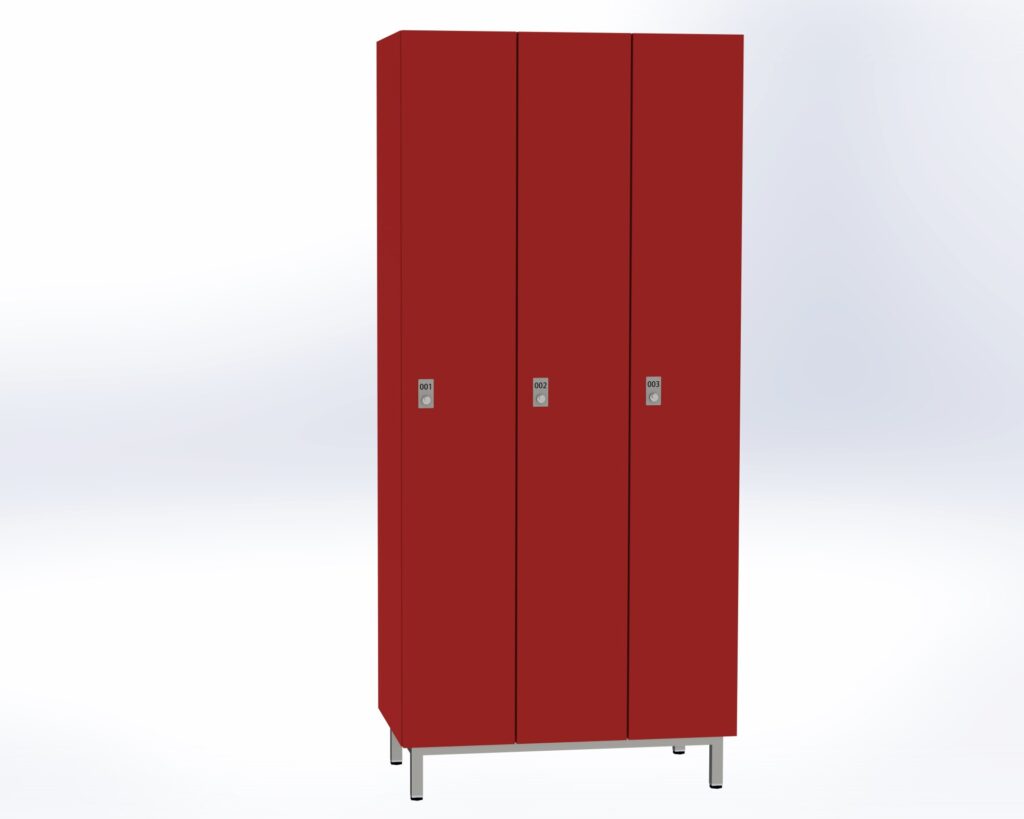 Trockenraum-Spind auf Füßen - 3 Abt. Rot Zylinderschloss