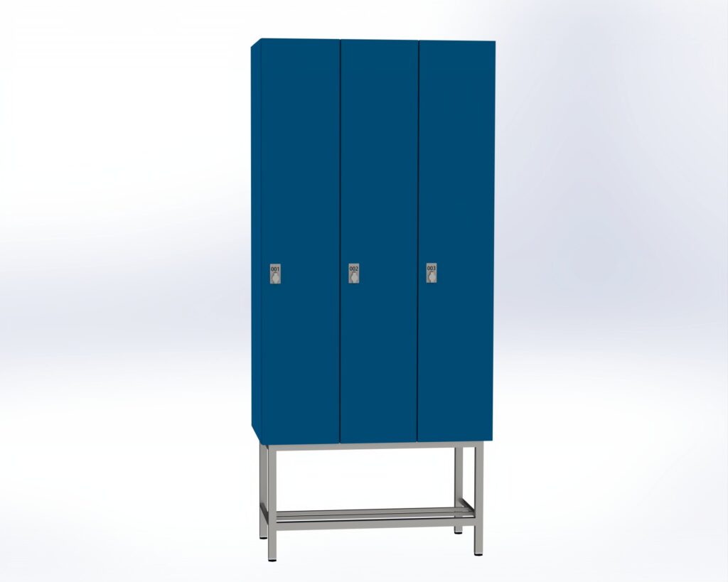 Trockenraum-Spind mit Untergestell - 3 Abt. Enzianblau Drehriegel