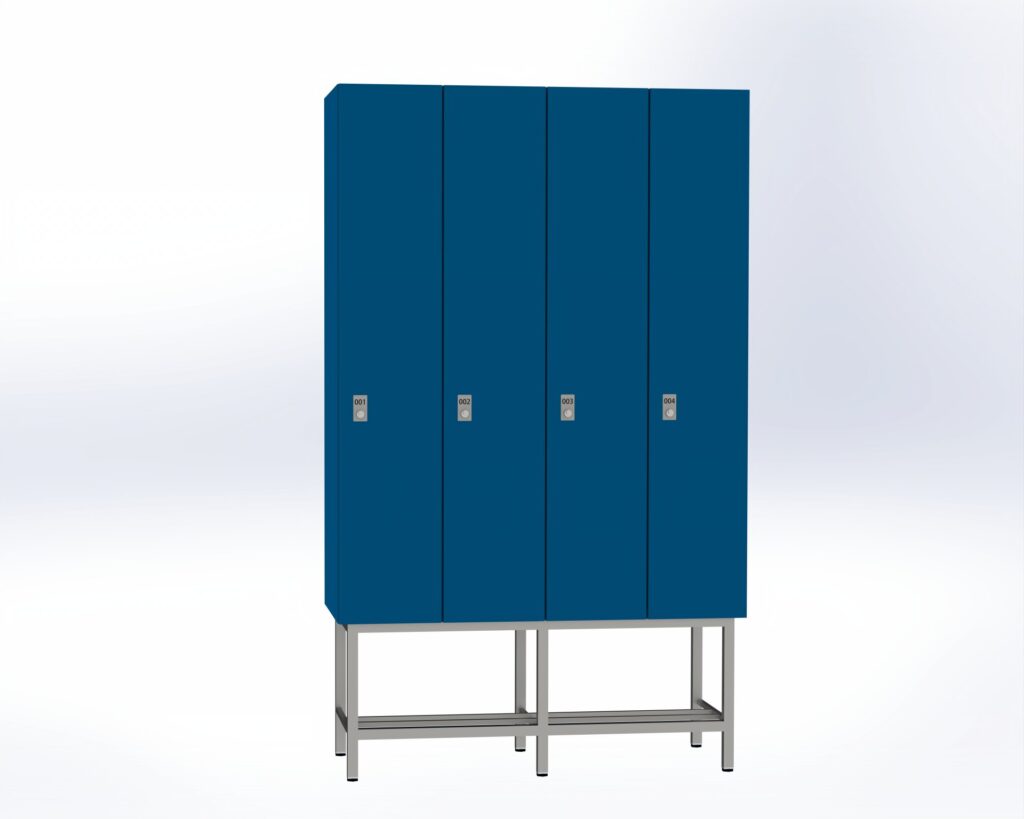 Trockenraum-Spind mit Untergestell - 4 Abt. Enzianblau Zylinderschloss
