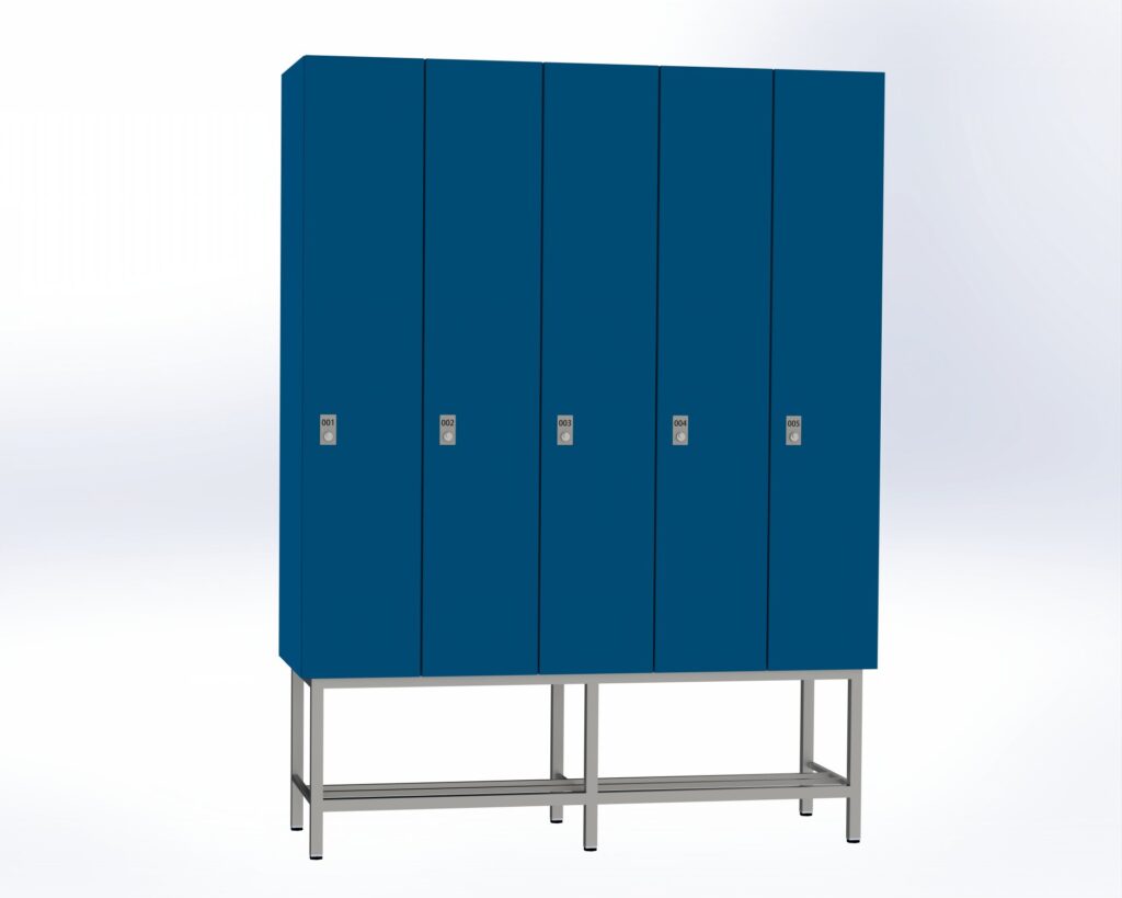 Trockenraum-Spind mit Untergestell - 5 Abt. Enzianblau Zylinderschloss
