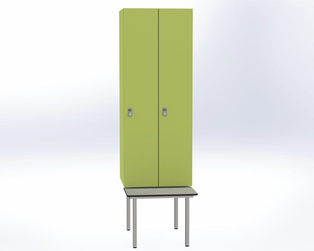 Trockenraum-Spind mit Untergebauter Sitzbank  - 2 Abt. Vivo Drehriegel