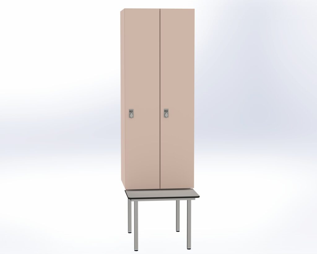 Trockenraum-Spind mit Untergebauter Sitzbank  - 2 Abt. Orichdee Drehriegel