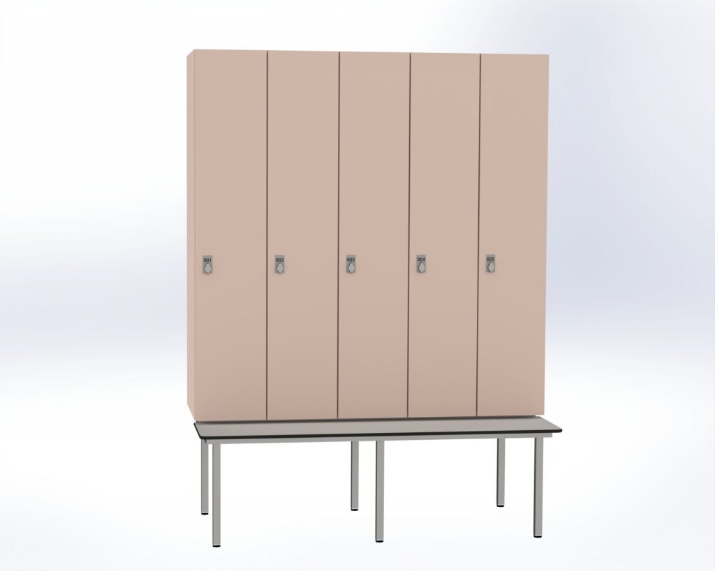 Trockenraum-Spind mit Untergebauter Sitzbank - 5 Abt. Orichdee Drehriegel