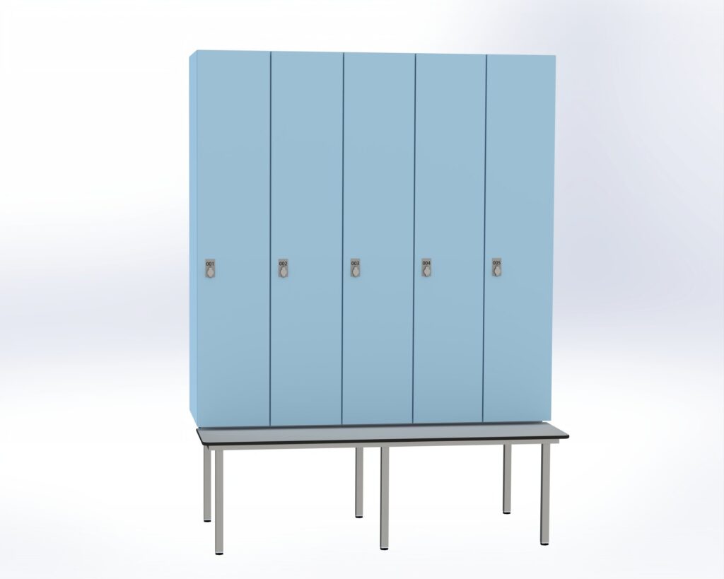 Trockenraum-Spind mit Untergebauter Sitzbank  - 5 Abt. Arktis Drehriegel