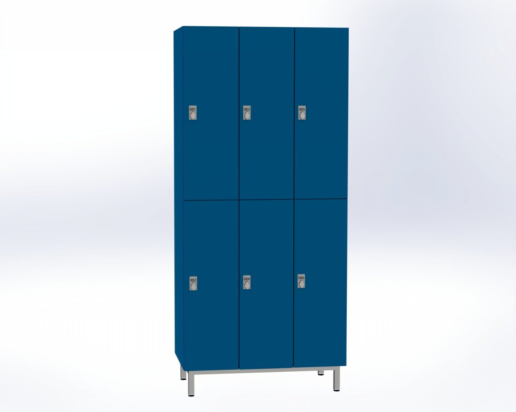 Trockenraum-Spind auf Füßen - 3 Abt. Enzianblau Drehriegel