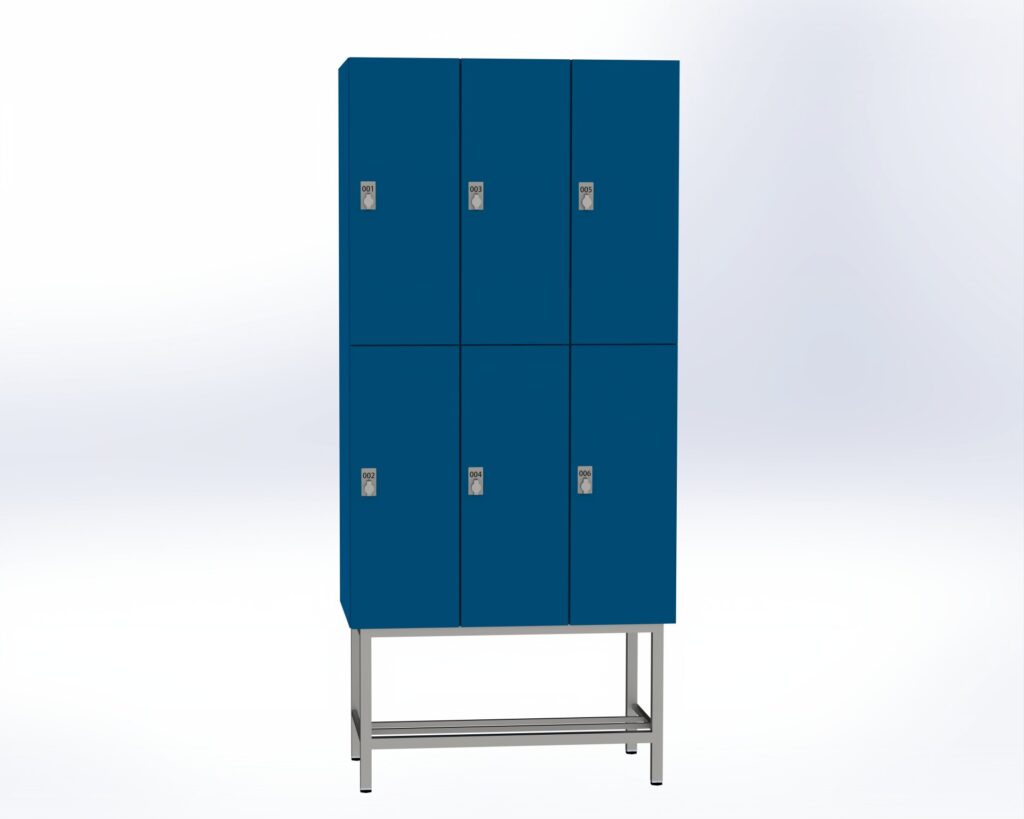 Trockenraum-Spind mit Untergestell - 3 Abt. Enzianblau Drehriegel