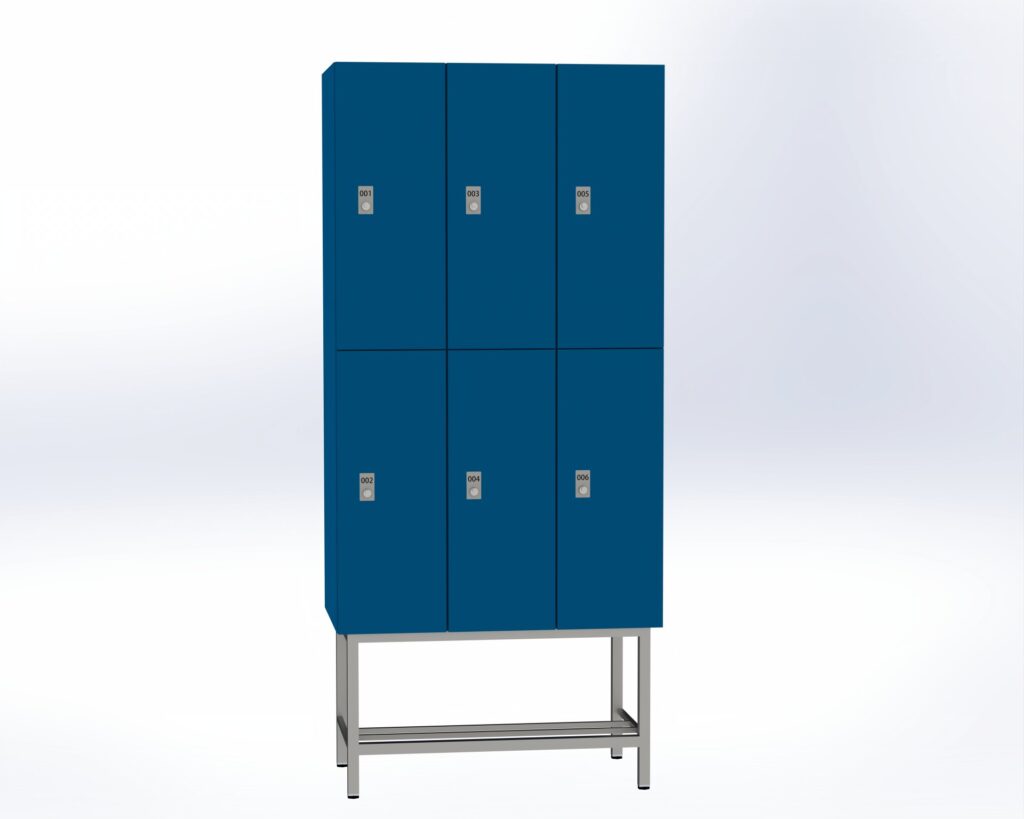 Trockenraum-Spind mit Untergestell - 3 Abt. Enzianblau Zylinderschloss