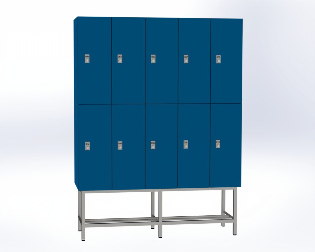 Trockenraum-Spind mit Untergestell - 5 Abt. Enzianblau Zylinderschloss
