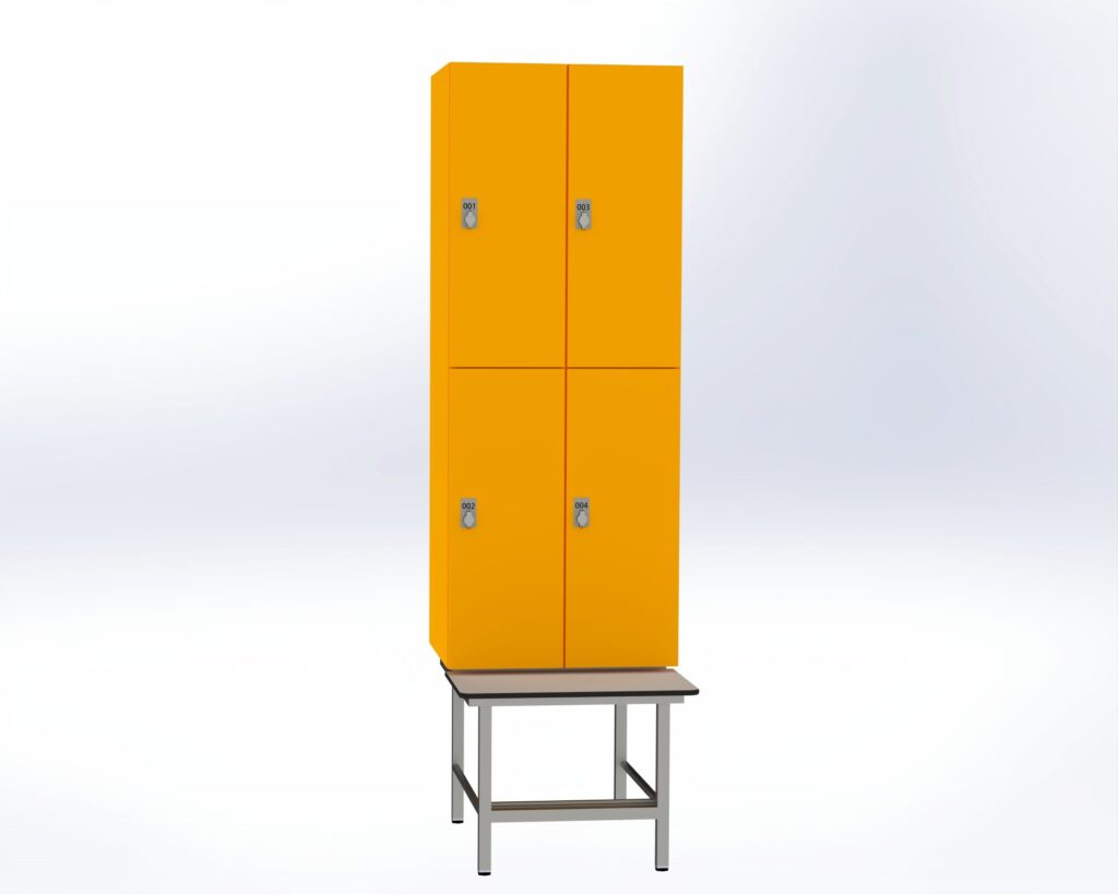 Trockenraum-Spind mit Untergebauter Sitzbank mit Schuhrost - 2 Abt. Mango Drehriegel