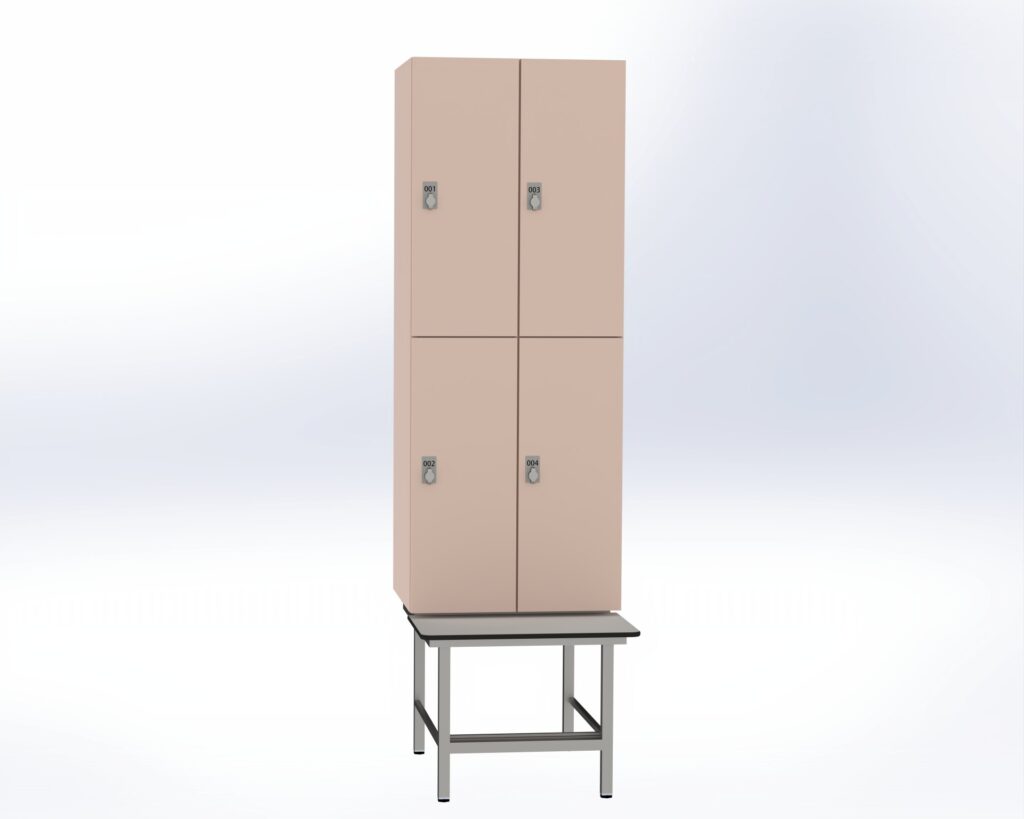 Trockenraum-Spind mit Untergebauter Sitzbank mit Schuhrost - 2 Abt. Orichdee Drehriegel