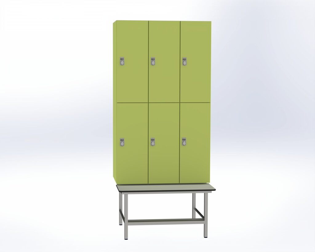 Trockenraum-Spind mit Untergebauter Sitzbank mit Schuhrostl - 3 Abt. Vivo Drehriegel
