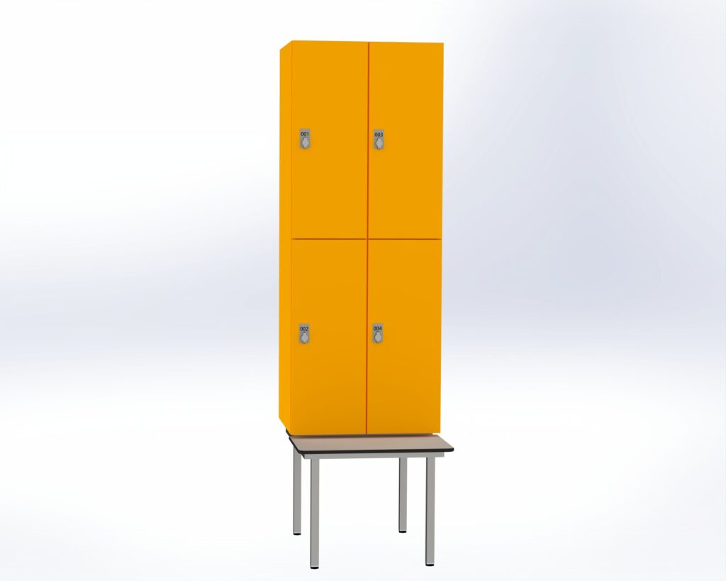 Trockenraum-Spind mit Untergebauter Sitzbank  - 2 Abt. Mango Drehriegel