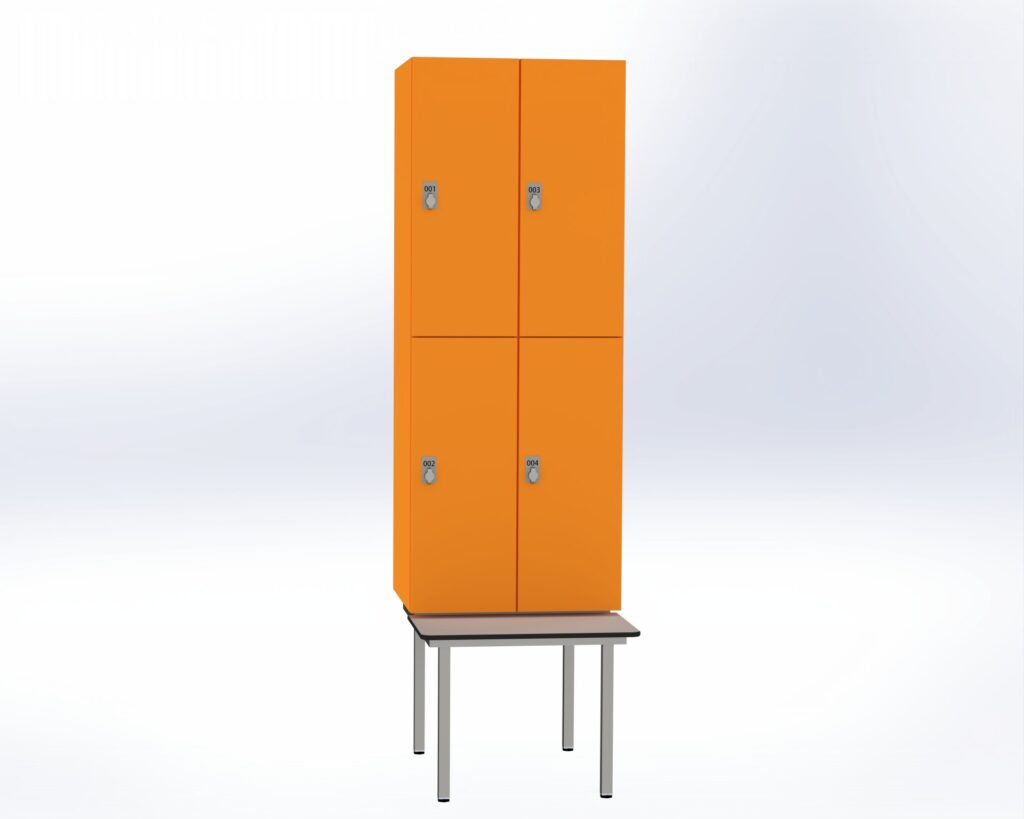 Trockenraum-Spind mit Untergebauter Sitzbank  - 2 Abt. Mandarin Drehriegel