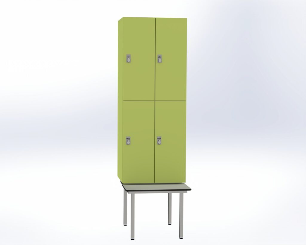 Trockenraum-Spind mit Untergebauter Sitzbank  - 2 Abt. Vivo Drehriegel