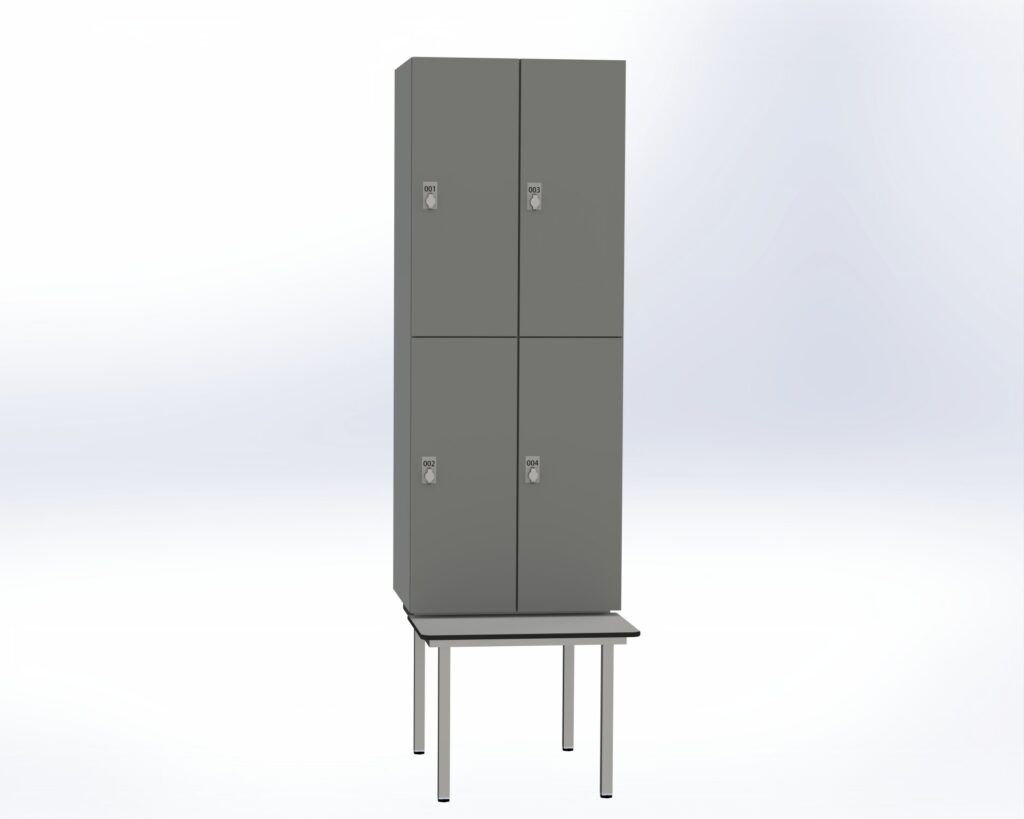 Trockenraum-Spind mit Untergebauter Sitzbank   - 2 Abt. Dunkelgrau Drehriegel