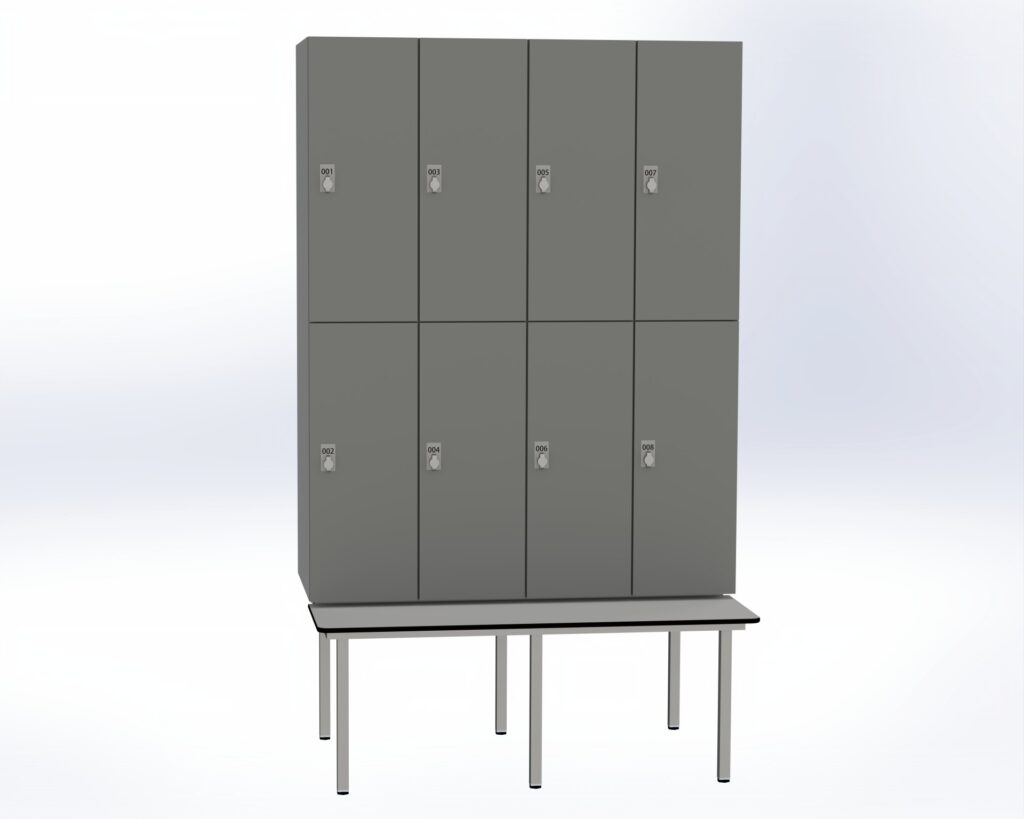 Trockenraum-Spind mit Untergebauter Sitzbank - 4 Abt. Dunkelgrau Drehriegel