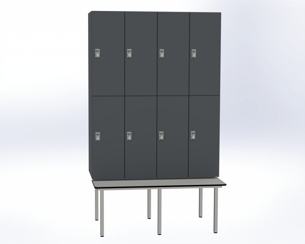 Trockenraum-Spind mit Untergebauter Sitzbank - 4 Abt. Graphitgrau Drehriegel