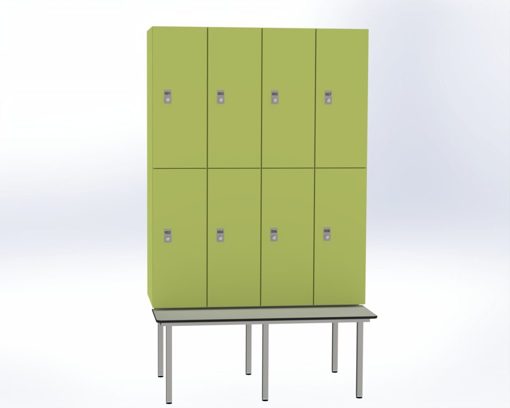 Trockenraum-Spind mit Untergebauter Sitzbank - 4 Abt. Vivo Zylinderschloss