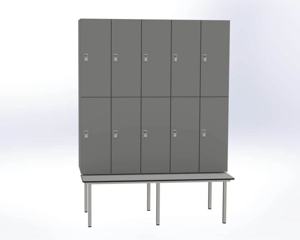 Trockenraum-Spind mit Untergebauter Sitzbank - 5 Abt. Dunkelgrau Drehriegel