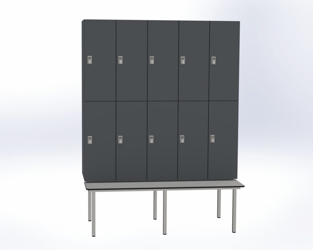 Trockenraum-Spind mit Untergebauter Sitzbank - 5 Abt. Graphitgrau Drehriegel