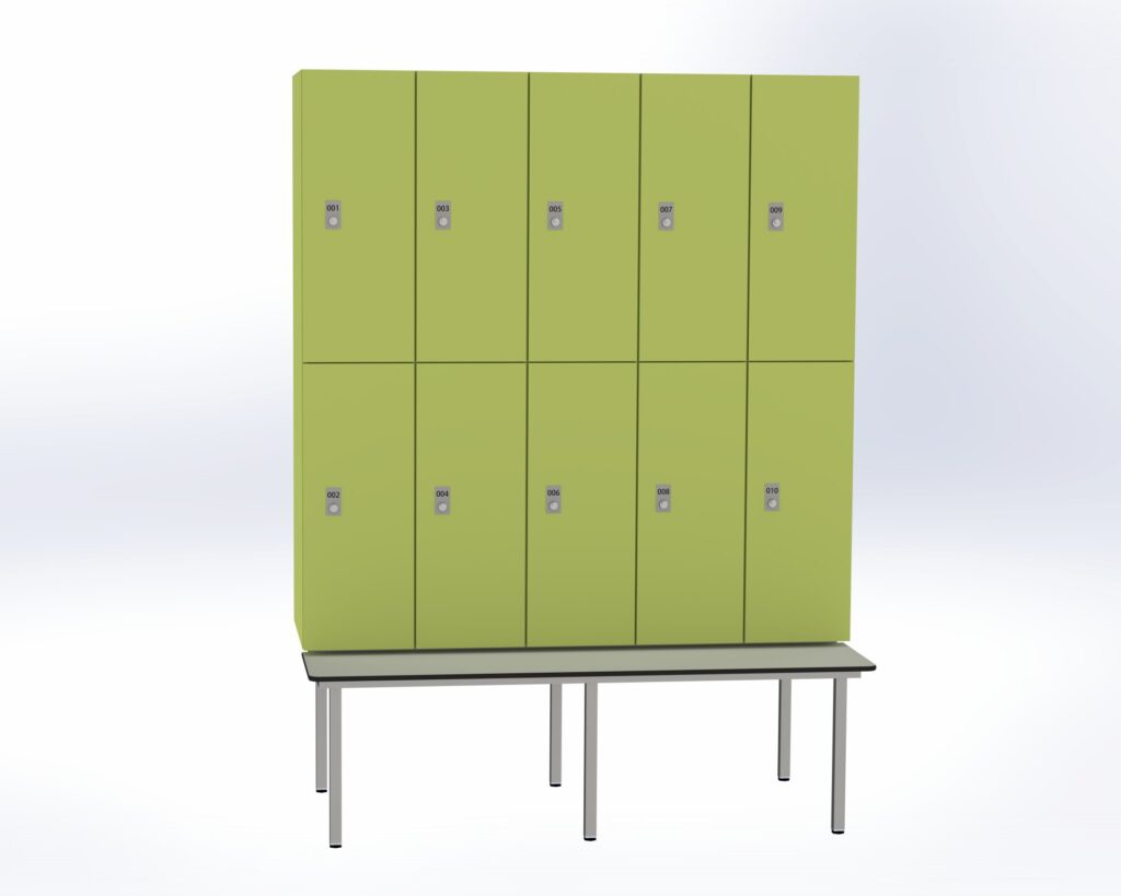 Trockenraum-Spind mit Untergebauter Sitzbank  - 5 Abt. Vivo Zylinderschloss