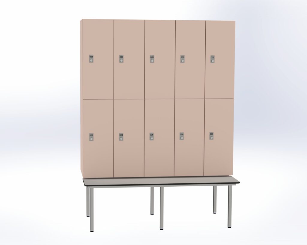 Trockenraum-Spind mit Untergebauter Sitzbank  - 5 Abt. Orichdee Zylinderschloss
