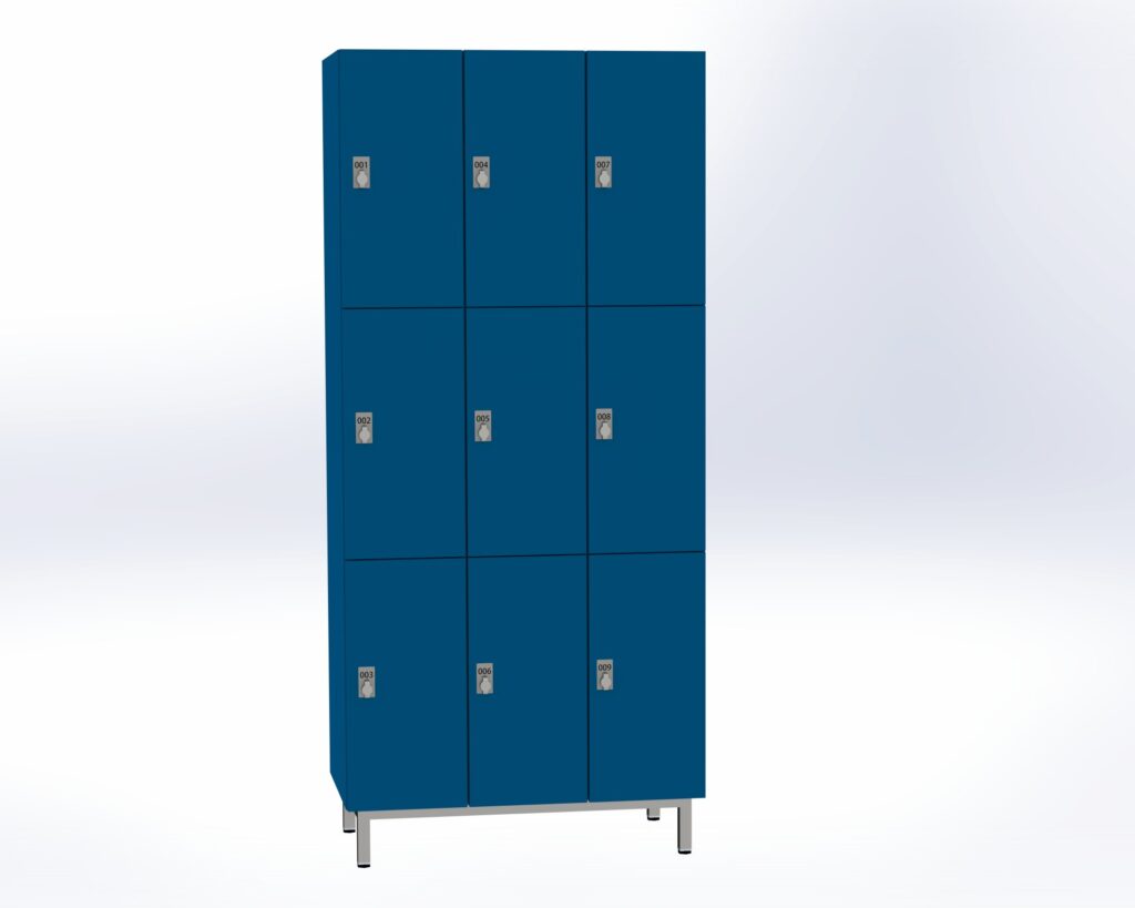 Trockenraum-Spind auf Füßen - 3 Abt. Enzianblau Drehriegel