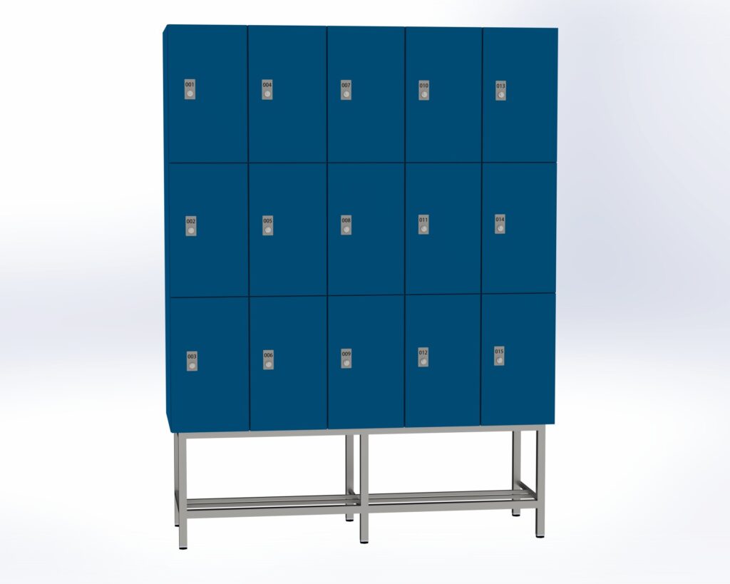 Trockenraum-Spind mit Untergestell - 5 Abt. Enzianblau Zylinderschloss