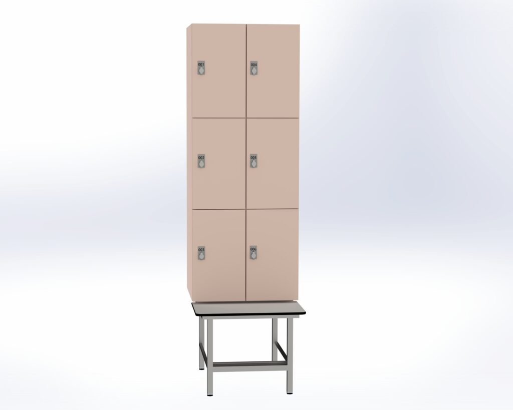 Trockenraum-Spind mit Untergebauter Sitzbank mit Schuhrost - 2 Abt. Orichdee Drehriegel