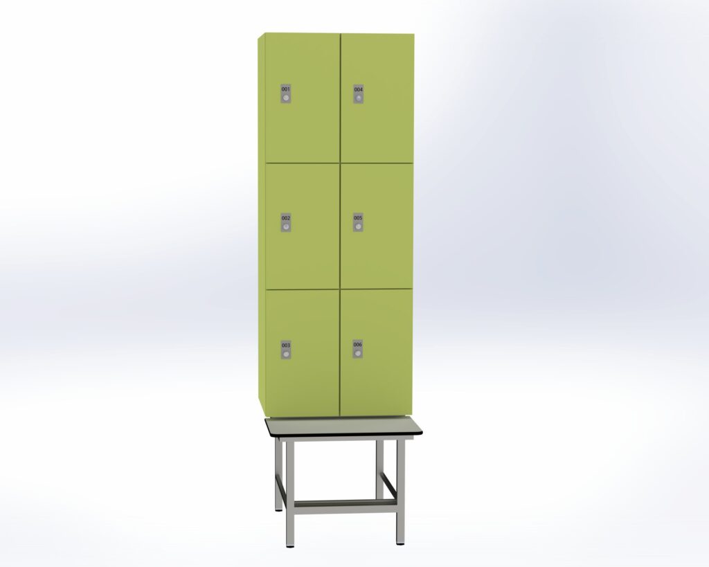 Trockenraum-Spind mit Untergebauter Sitzbank mit Schuhrostl - 2 Abt. Vivo Zylinderschloss