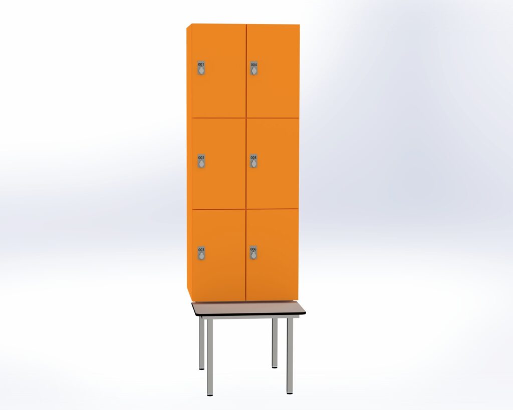 Trockenraum-Spind mit Untergebauter Sitzbank  - 2 Abt. Mandarin Drehriegel