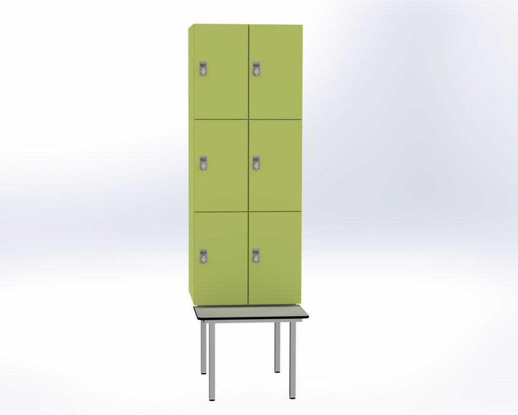 Trockenraum-Spind mit Untergebauter Sitzbank  - 2 Abt. Vivo Drehriegel
