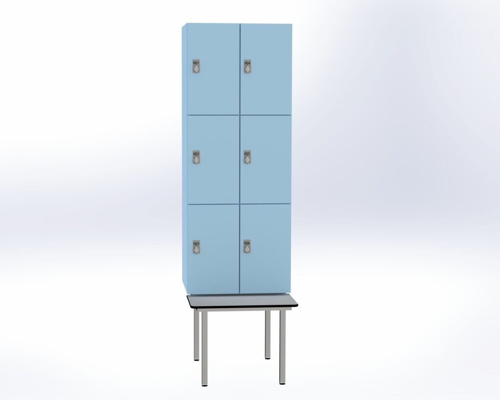 Trockenraum-Spind mit Untergebauter Sitzbank  - 2 Abt. Arktis Drehriegel