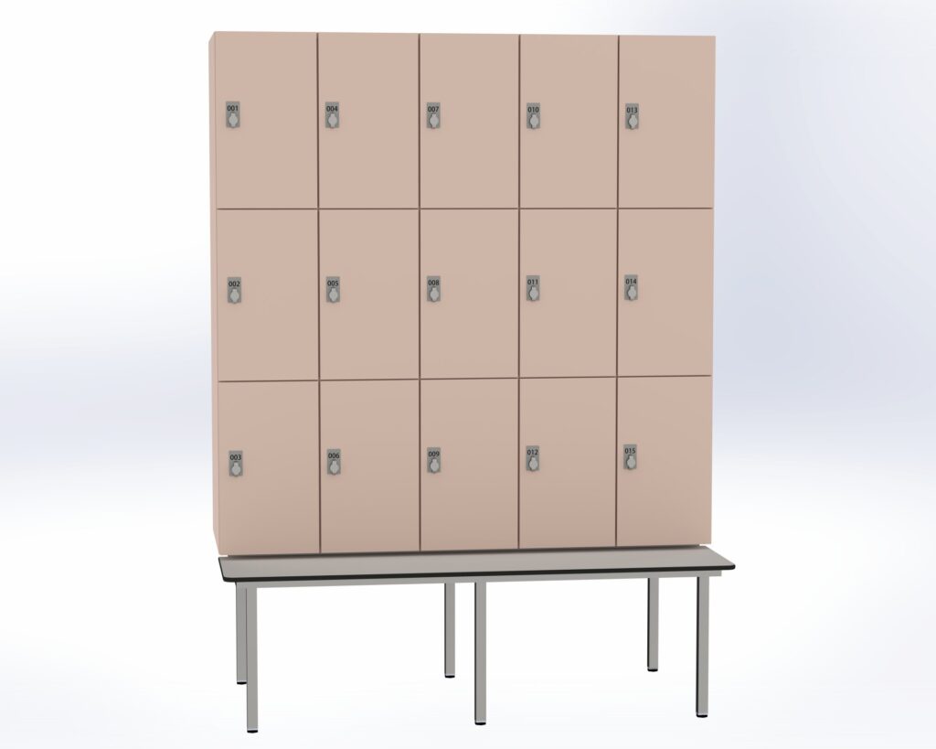 Trockenraum-Spind mit Untergebauter Sitzbank - 5 Abt. Orichdee Drehriegel