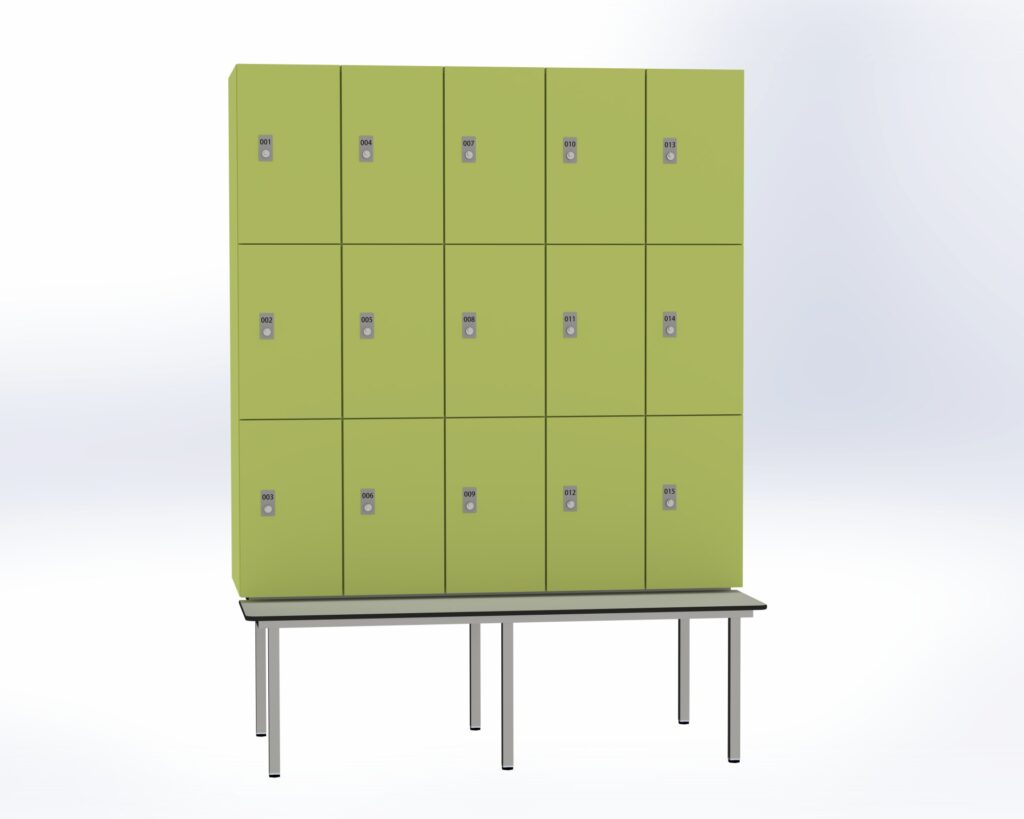 Trockenraum-Spind mit Untergebauter Sitzbank  - 5 Abt. Vivo Zylinderschloss