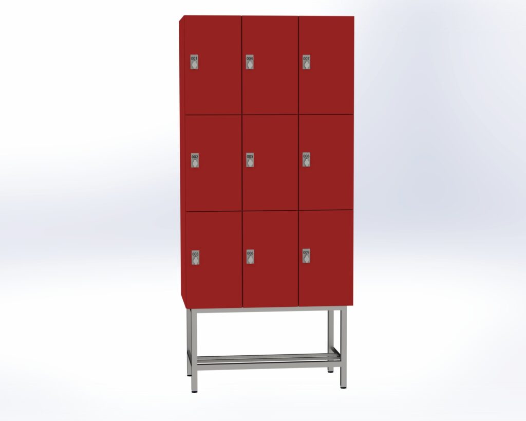 Trockenraum-Spind mit Untergestell - 3 Abt. Rot Drehriegel