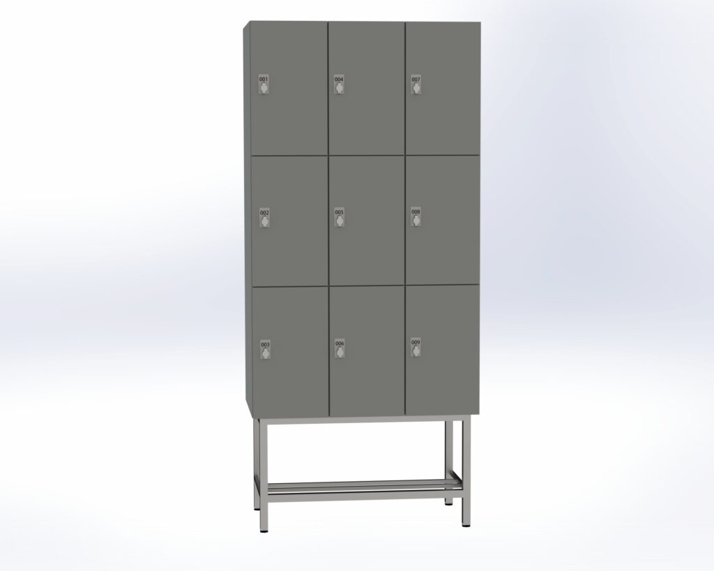 Trockenraum-Spind mit Untergestell - 3 Abt. Dunkelgrau Drehriegel