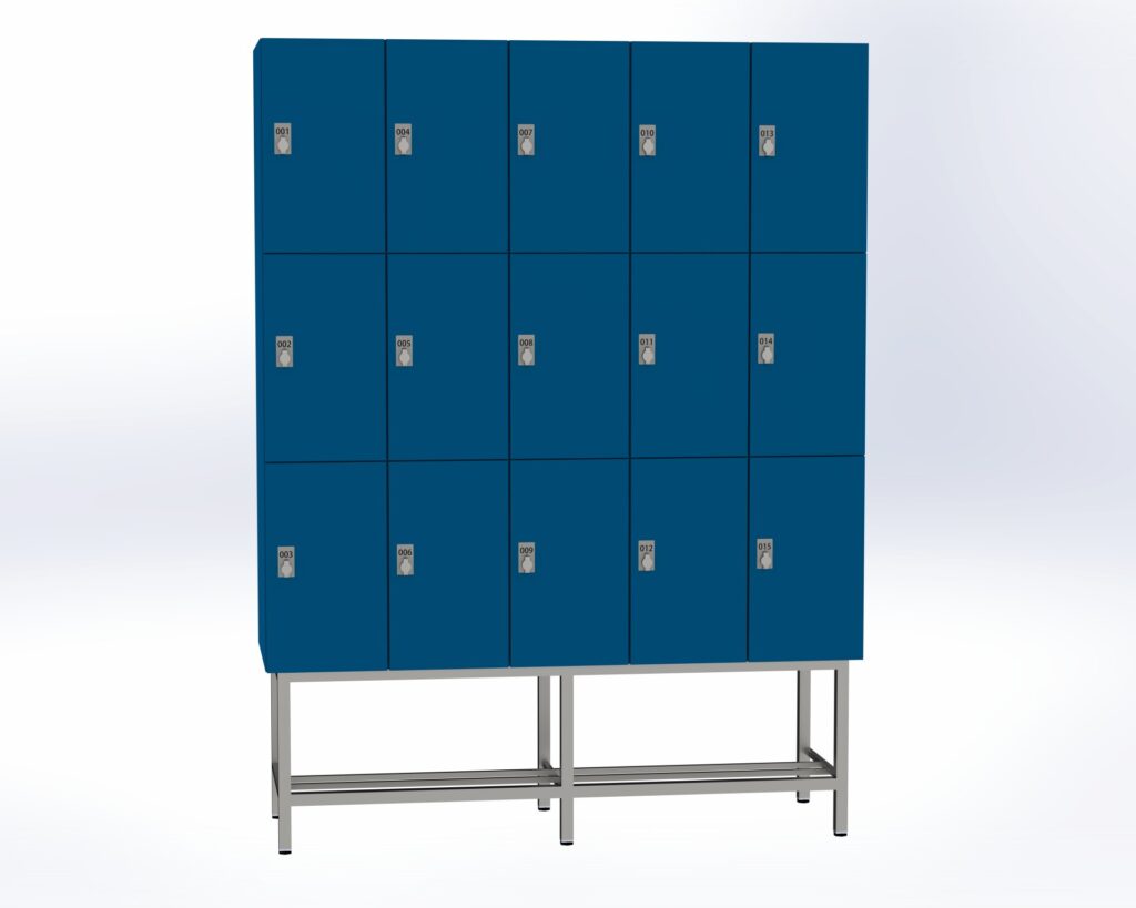 Trockenraum-Spind mit Untergestell - 5 Abt. Enzianblau Drehriegel